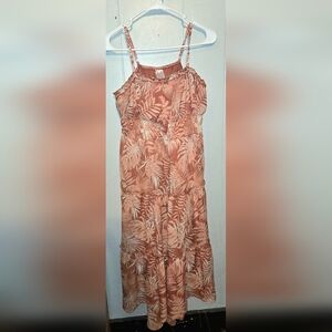 Tropical Floral Print Sleeveless Dress Tank Top Orange Hawaiian Long XL 15/17